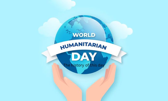 The upper globe of one hand is made with World Humanitarian written on it.