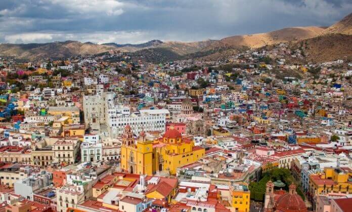 a city with persony colorful buildings 