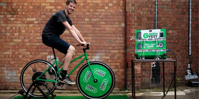 a person on a charge bicycle 