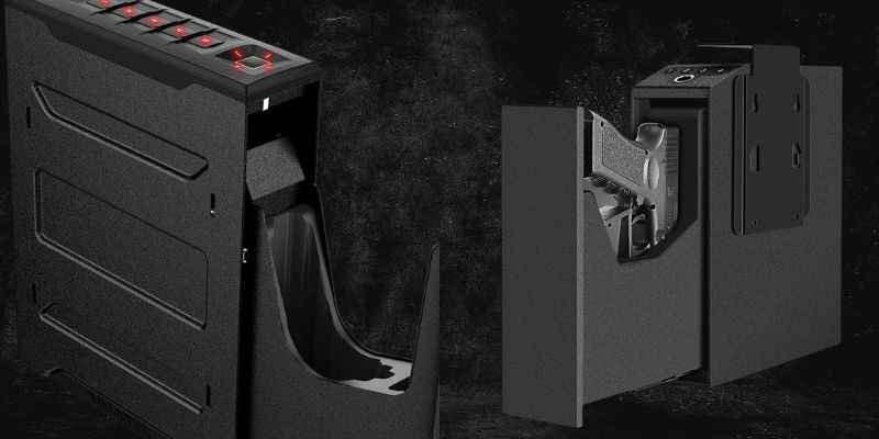 a black rectangular object with red lights 