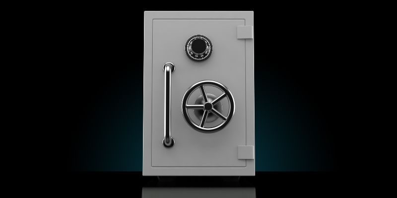 a white safe with a combination lock 