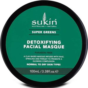 a green and white container with a label